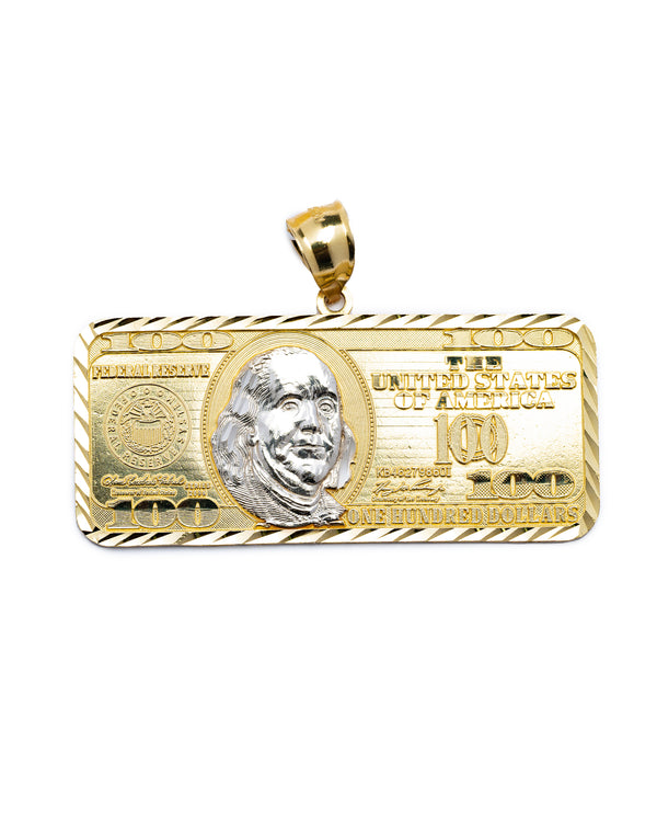 10K Gold Benjamin Franklin Pendant 100 dollar  note