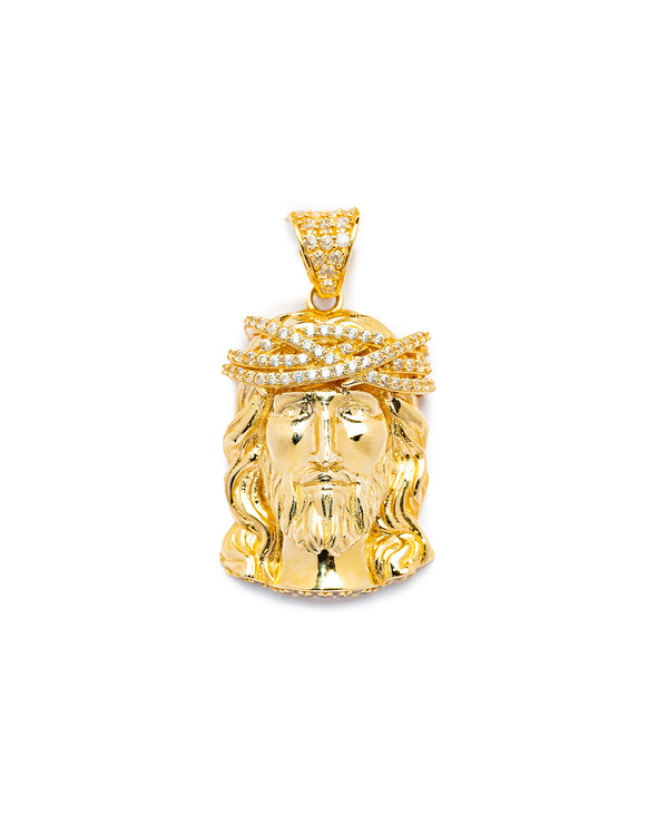 14k Gold Jesus Piece Thorn Crown Pendant CZ