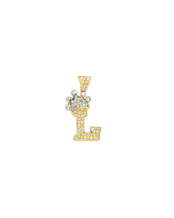 14K Gold Small CZ Initial L Pendant