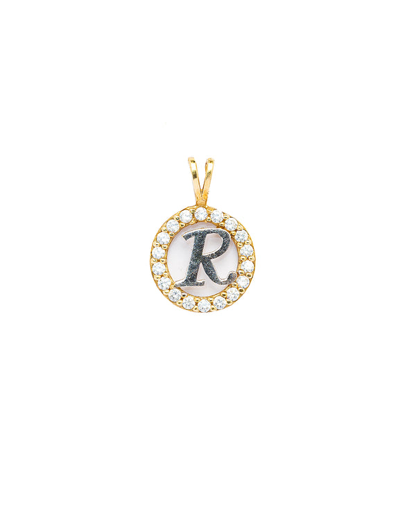 10K Gold Small CZ Initial R Pendant