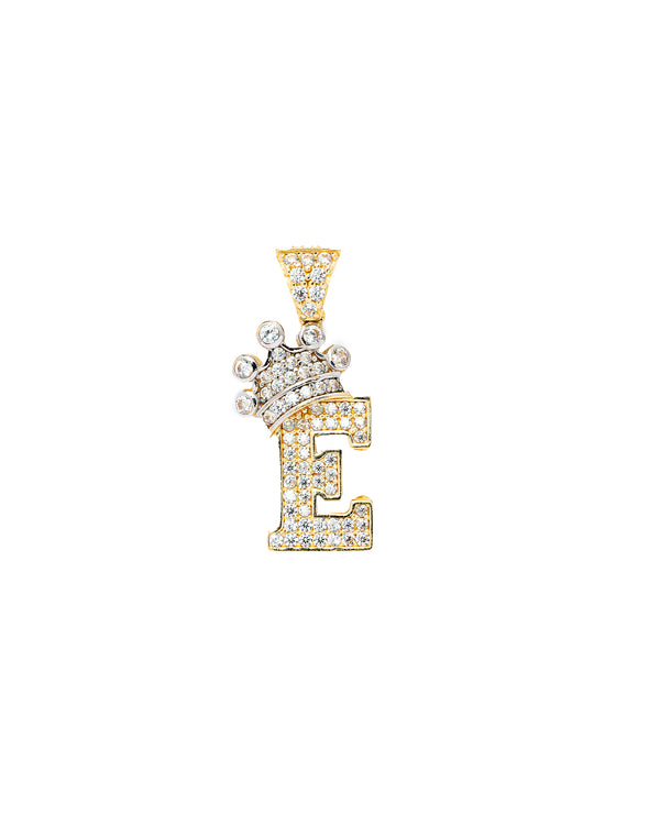 14K Gold Small CZ Initial E Pendant