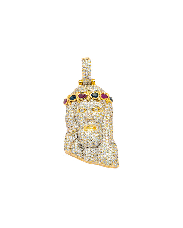 10K Gold Diamond Gemstone Jesus Piece Pendant