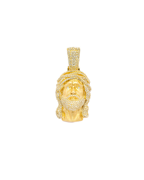 10K Gold Diamond Matte Jesus Piece Pendant