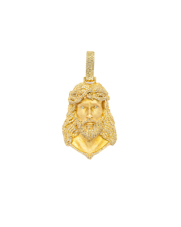 10K Gold Diamond Matte Jesus Piece Pendant