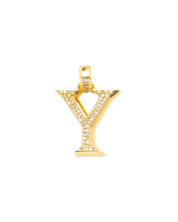 14K Gold Letter Y Diamond Pendant