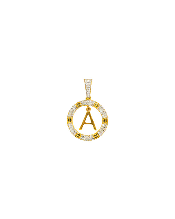 10K Gold Dangling Letter A Circle Diamond Pendant
