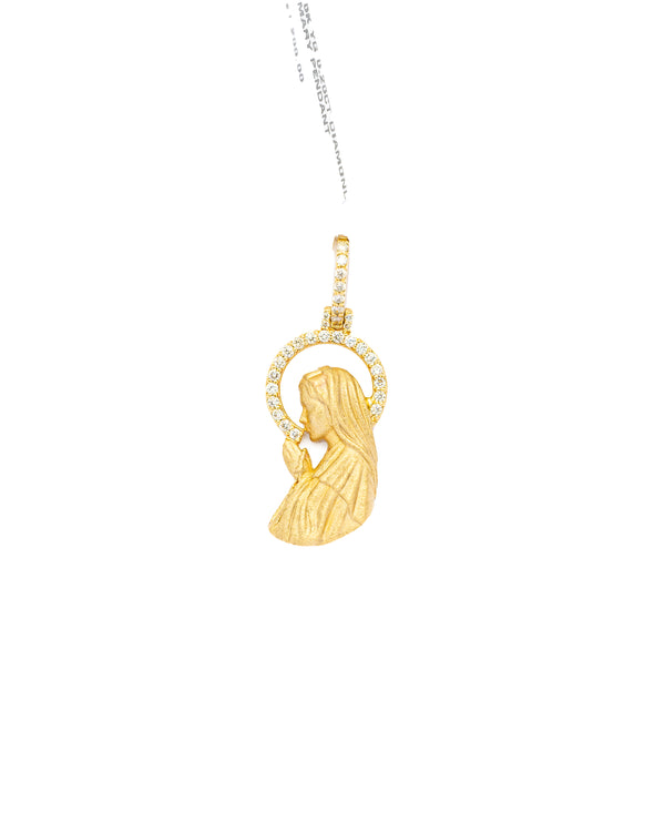 10K Gold Virgin Mary Diamond Pendant