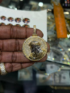 10k yellow white two tone 1.78 ct Dia medallion jesus pendant