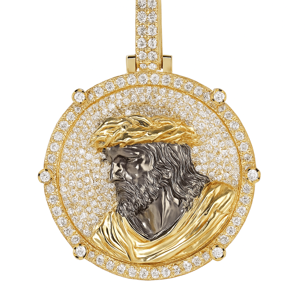 10k yellow white two tone 1.78 ct Dia medallion jesus pendant