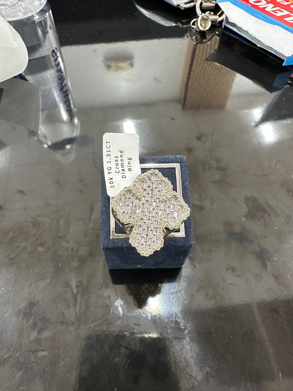 10k Emerald Cut Diamond Cross Ring