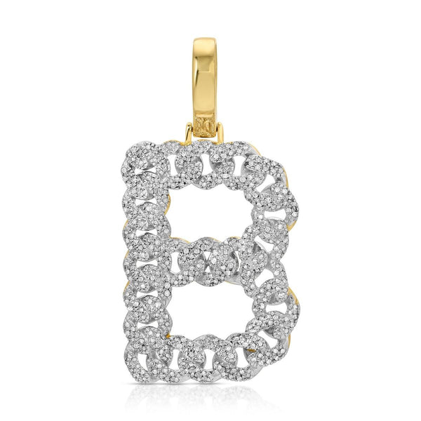 10K Yellow Gold Diamond B Cuban Initial Pendant