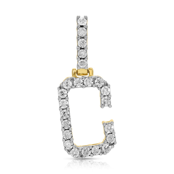 10K Yellow Gold Diamond C Illusion set Initial Pendant