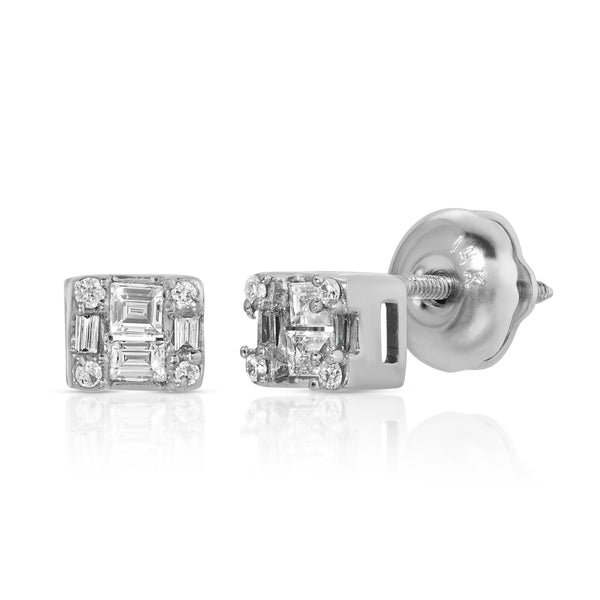 Baguette square Diamond Stud Earrings