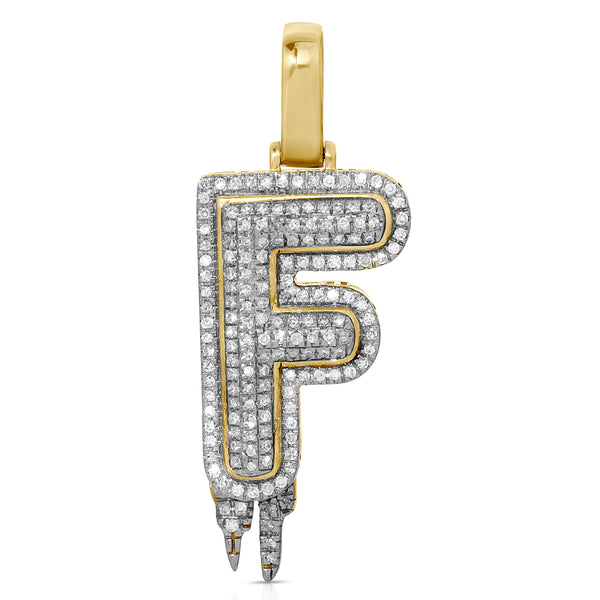 10K Yellow Gold Diamond F Drip Initial Pendant