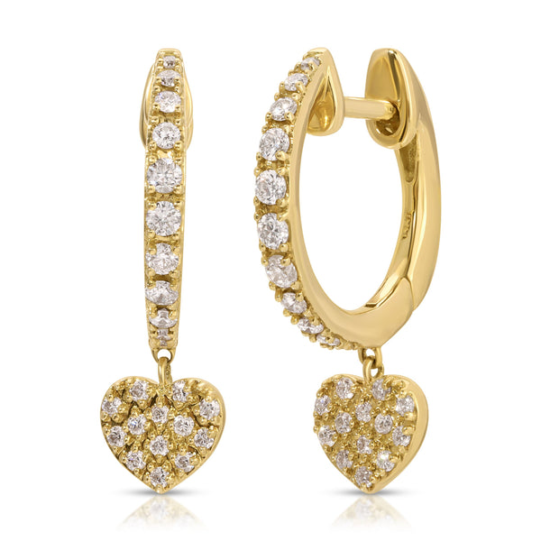 Heart Drop Diamond Huggies/Hoop Earrings