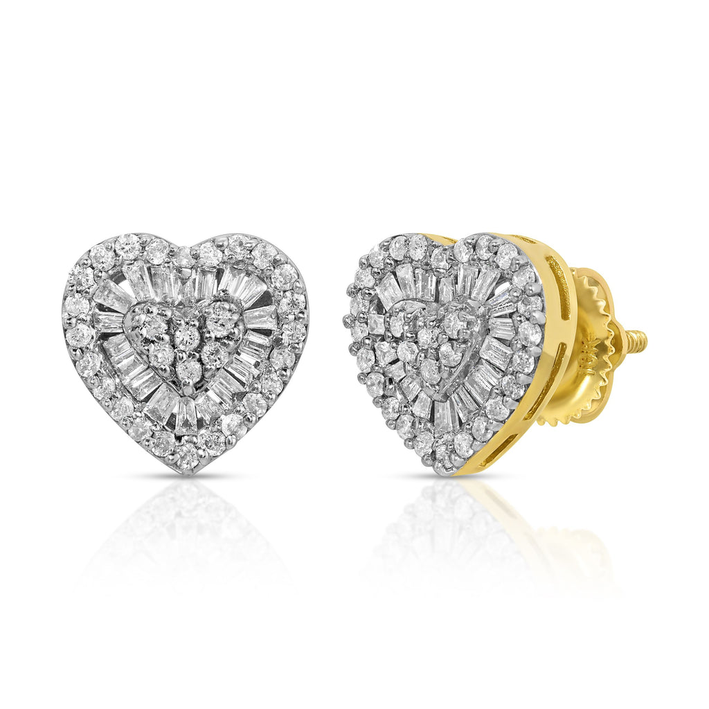 Emily heart Baguette Diamond Stud Earrings - Artwell&Co