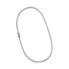 A sterling silver or gold-filled tennis chain necklace with moissanite diamond accents.