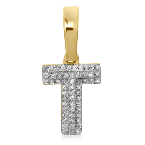 10K Yellow Gold Diamond T Small Initial Pendant