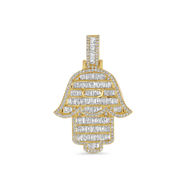 14k Yellow Gold Hamsa Bagutte Diamond pendant